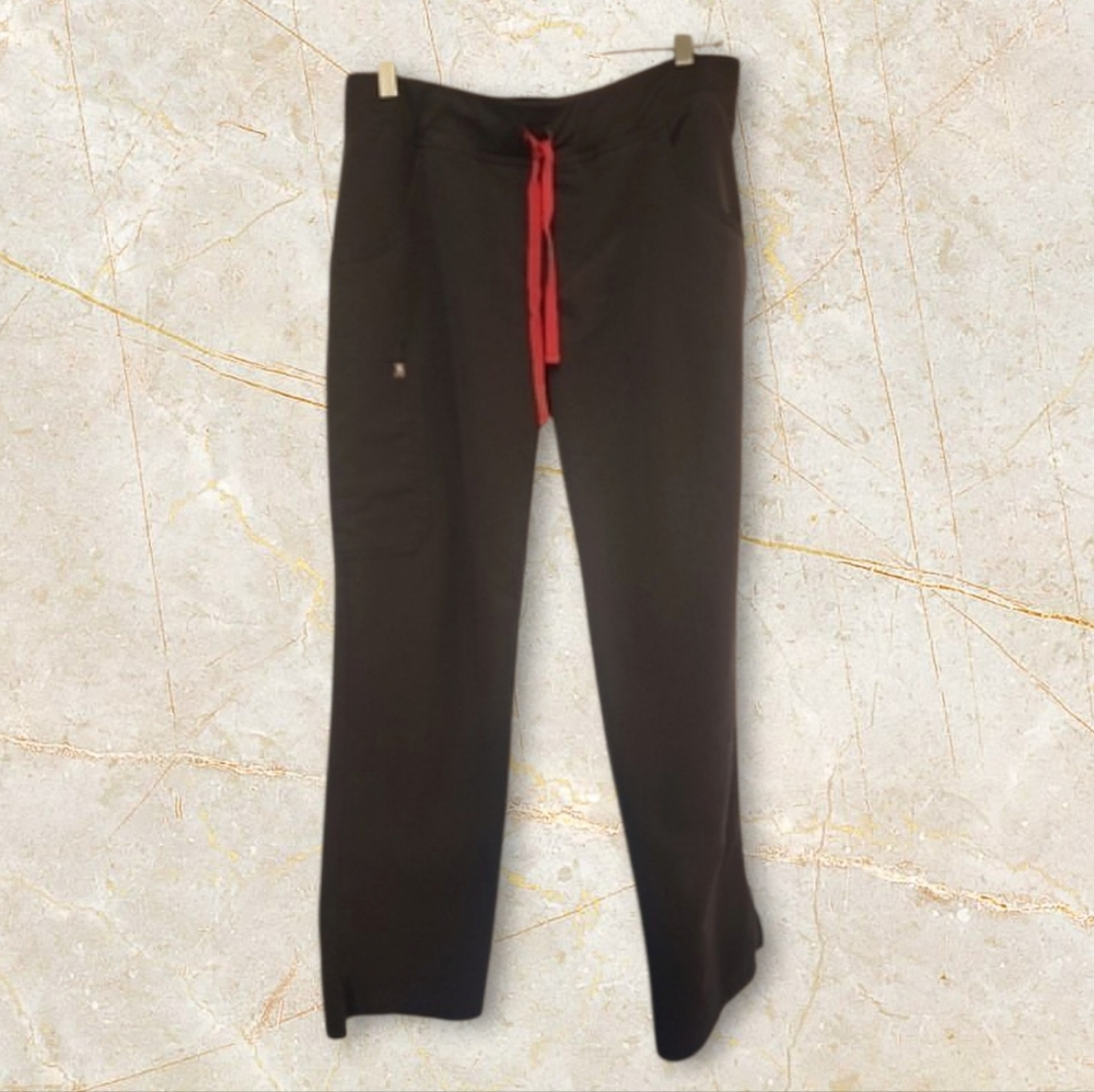 Figs Charcoal Grey Scrub Pants with Red Drawstring M/P